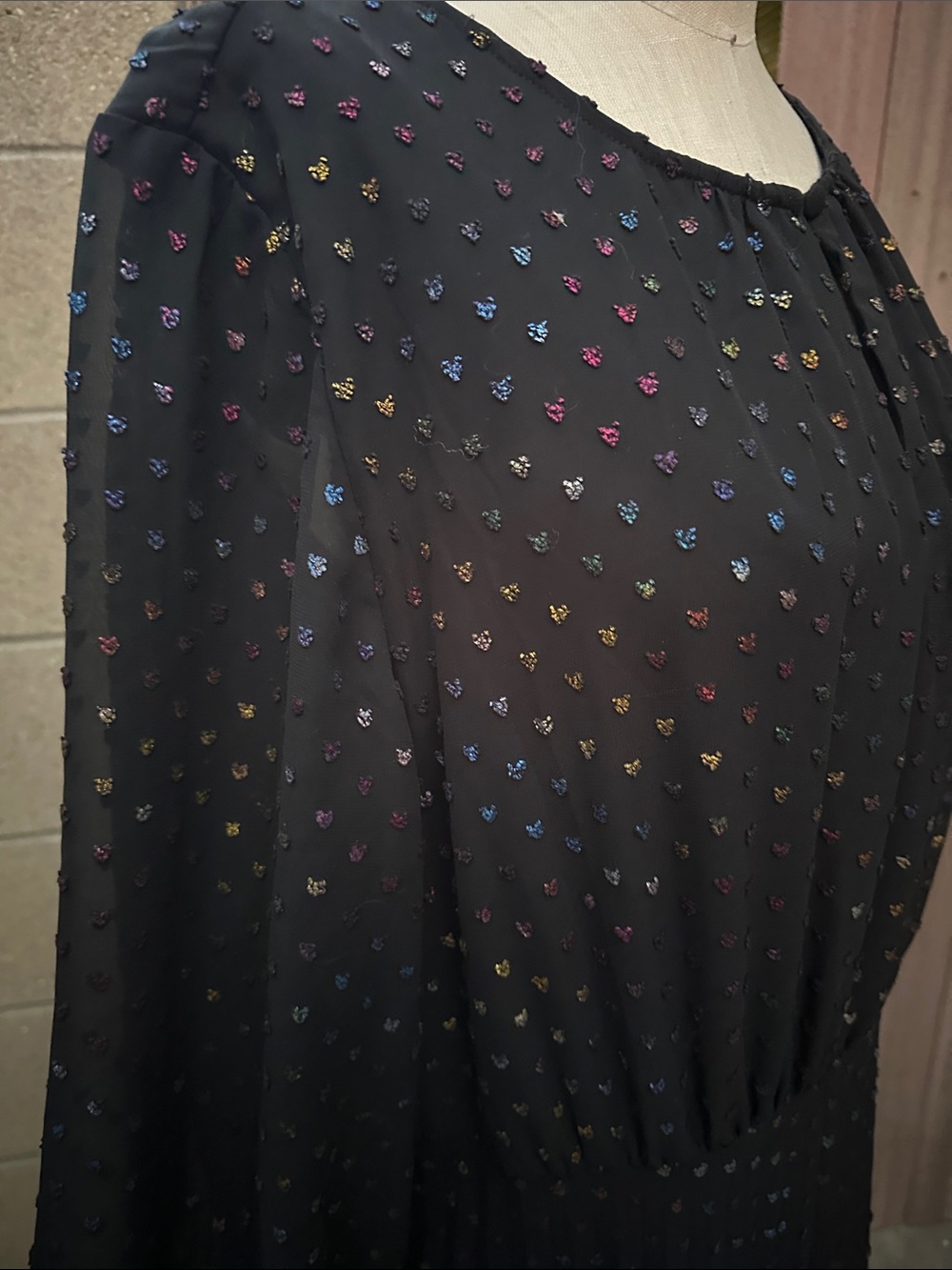 ADYSON PARKER | Women’s 3X Black Rainbow Dots Maxi Pleated Long Sleeved Dress